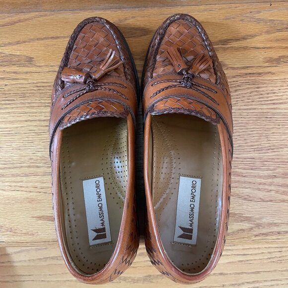 Massimo Emporio Spain Men Brown woven Leather Tassel Slip on loafer SZ 8.5 - Picture 2 of 5